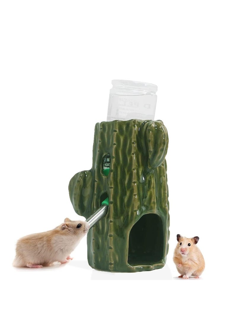 SYOSI Hamster Water Bottle 2 in 1,  Automatic Drink Water and Cabin, Adjustable Glass Tank 80ml with Stand, No Drip Ceramic Water Bottle Holder for Bunny Gerbil Chinchilla Hedgehog Squirrel Small Pet  - Image 1