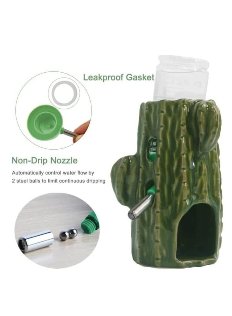SYOSI Hamster Water Bottle 2 in 1,  Automatic Drink Water and Cabin, Adjustable Glass Tank 80ml with Stand, No Drip Ceramic Water Bottle Holder for Bunny Gerbil Chinchilla Hedgehog Squirrel Small Pet  - Image 2