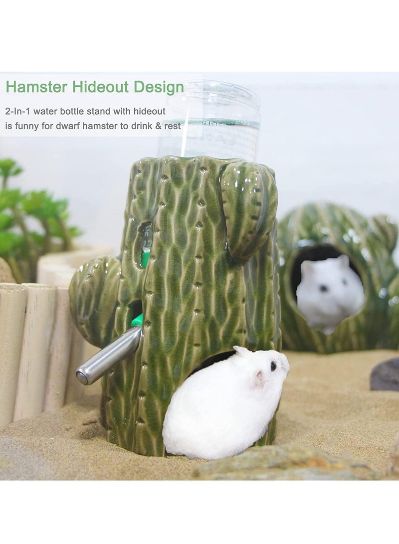 SYOSI Hamster Water Bottle 2 in 1,  Automatic Drink Water and Cabin, Adjustable Glass Tank 80ml with Stand, No Drip Ceramic Water Bottle Holder for Bunny Gerbil Chinchilla Hedgehog Squirrel Small Pet  - Image 4