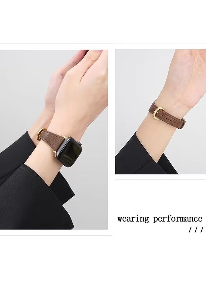 HAVEN Slim Leather Bands Compatible with Apple Watch Band 38mm/40mm/41mm, Top Grain Genuine Leather Strap for iWatch Series10 9 8 7 6 5 4 3 2 1 SE Ultra 2 - Brown - Image 2