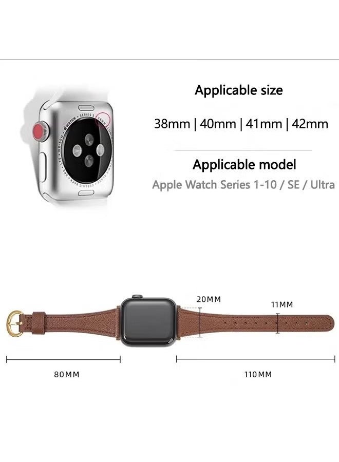 HAVEN Slim Leather Bands Compatible with Apple Watch Band 38mm/40mm/41mm, Top Grain Genuine Leather Strap for iWatch Series10 9 8 7 6 5 4 3 2 1 SE Ultra 2 - Brown - Image 5