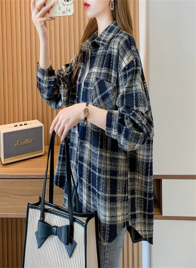 Women's Plaid Button Down Multicolor Wool Shirt - Image 1