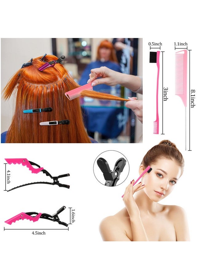 Perthlin 12 Pieces Rat Tail Combs Hair Clips Set 3 Rat Tail Combs 7 Alligator Hair Clips Pin Rat Tail Teasing Parting Combs And Mini Rubber Bands Hair Styling Braiding Comb For Women Girls (Delicate Color)  - Image 5
