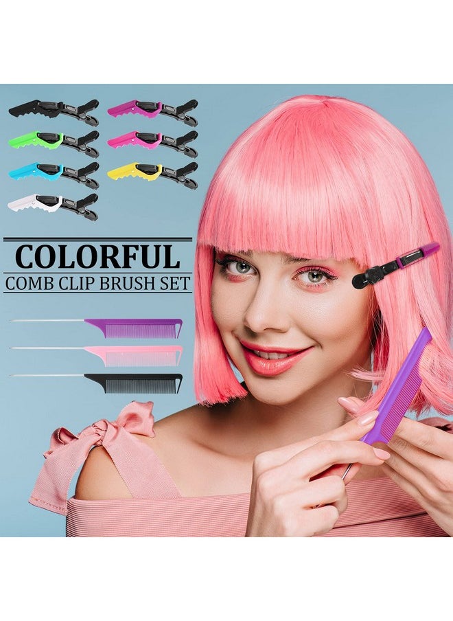 Perthlin 12 Pieces Rat Tail Combs Hair Clips Set 3 Rat Tail Combs 7 Alligator Hair Clips Pin Rat Tail Teasing Parting Combs And Mini Rubber Bands Hair Styling Braiding Comb For Women Girls (Delicate Color)  - Image 3