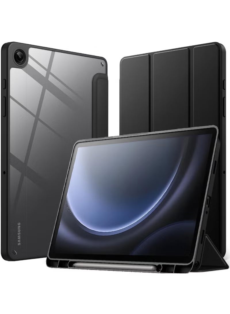 روك بو جراب لجهاز Samsung Galaxy Tab A11 / A9 مقاس 8.7 بوصة إصدار 2025/2023، جراب واقٍ شفاف من البولي كربونات الصلب مع حامل ثلاثي الطي مع فتحة قلم لجهاز Galaxy Tab A11/A9 مقاس 8.7 بوصة SM-X130/X135/X110/X115/X117 - Image 1