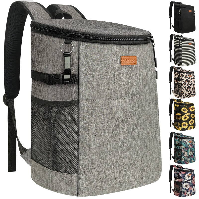 Vankor Camping Cooler Backpack 30 Cans, Soft Backpack Coolers Insulated Leak Proof Travel Cooler Bag Waterproof Lunch Picnic Beach Work Trip Thermal Bag Drink Beverage Beer Bag Cooler Grey - Image 1
