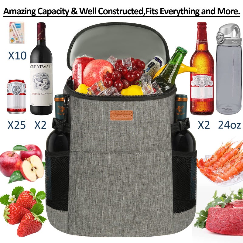 Vankor Camping Cooler Backpack 30 Cans, Soft Backpack Coolers Insulated Leak Proof Travel Cooler Bag Waterproof Lunch Picnic Beach Work Trip Thermal Bag Drink Beverage Beer Bag Cooler Grey - Image 5