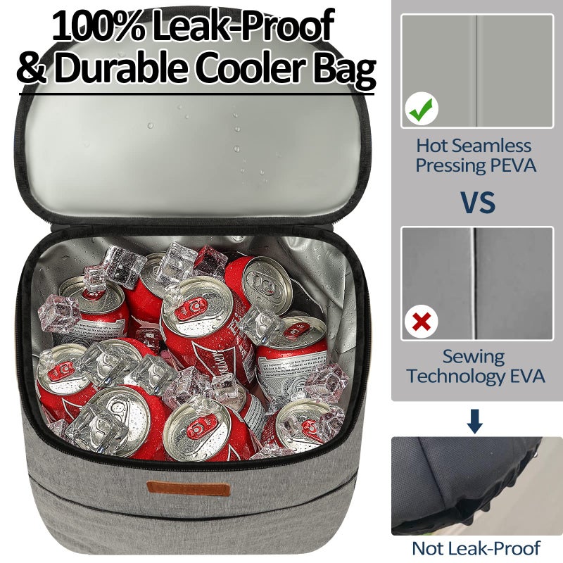 Vankor Camping Cooler Backpack 30 Cans, Soft Backpack Coolers Insulated Leak Proof Travel Cooler Bag Waterproof Lunch Picnic Beach Work Trip Thermal Bag Drink Beverage Beer Bag Cooler Grey - Image 2