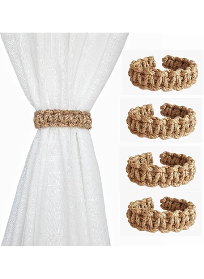 The Bros Braided Curtain Tiebacks for Drapes, Rustic Curtain holdbacks Set of 4, Handmade Curtain Ties for Sheer/Light Weight Drapes