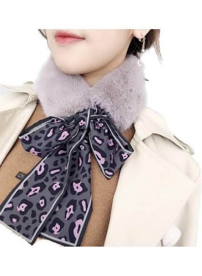 MalvinaWomen Collar Scarf Decorative Thick Warm Faux Fur Scarf Neck Scarf with Ribbon (Pack of 1) (Pink) - Image 1