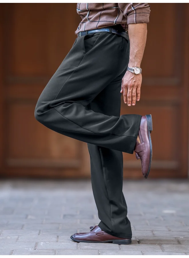 Maniac  Maniac Mens Solid Dark Grey Woven Fabric Korean Trouser for Men | Best Price UAE