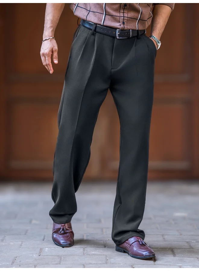 Maniac Maniac Mens Solid Dark Grey Woven Fabric Korean Trouser