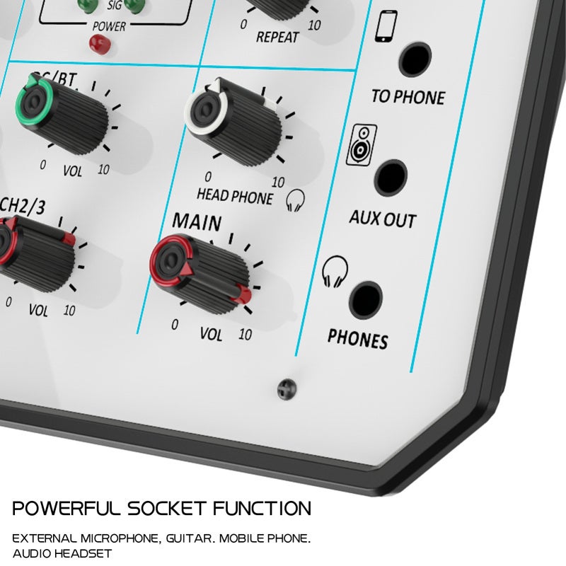 3 Channel Audio Mixer: Compact Portable White Mixing Console - Professional Sound Processing Versatile Device for Live Streamers Musicians Recording Enthusiasts Home KTV Small Concerts - Image 4