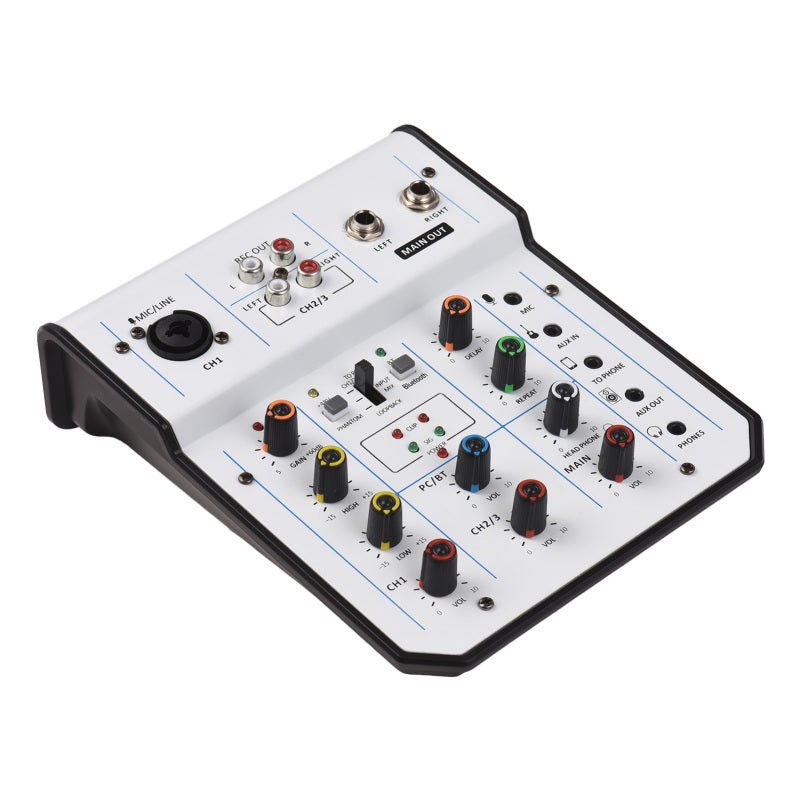 3 Channel Audio Mixer: Compact Portable White Mixing Console - Professional Sound Processing Versatile Device for Live Streamers Musicians Recording Enthusiasts Home KTV Small Concerts - Image 1