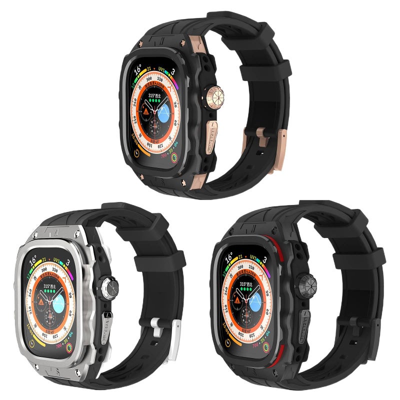 سوار ساعة ذكية سوار رياضي من السيليكون متوافق باللون أسود قابل للتعديل مع Apple Watch 42/44/45/49mm بملاءمة قابلة للتعديل وحزام بديل - Image 2