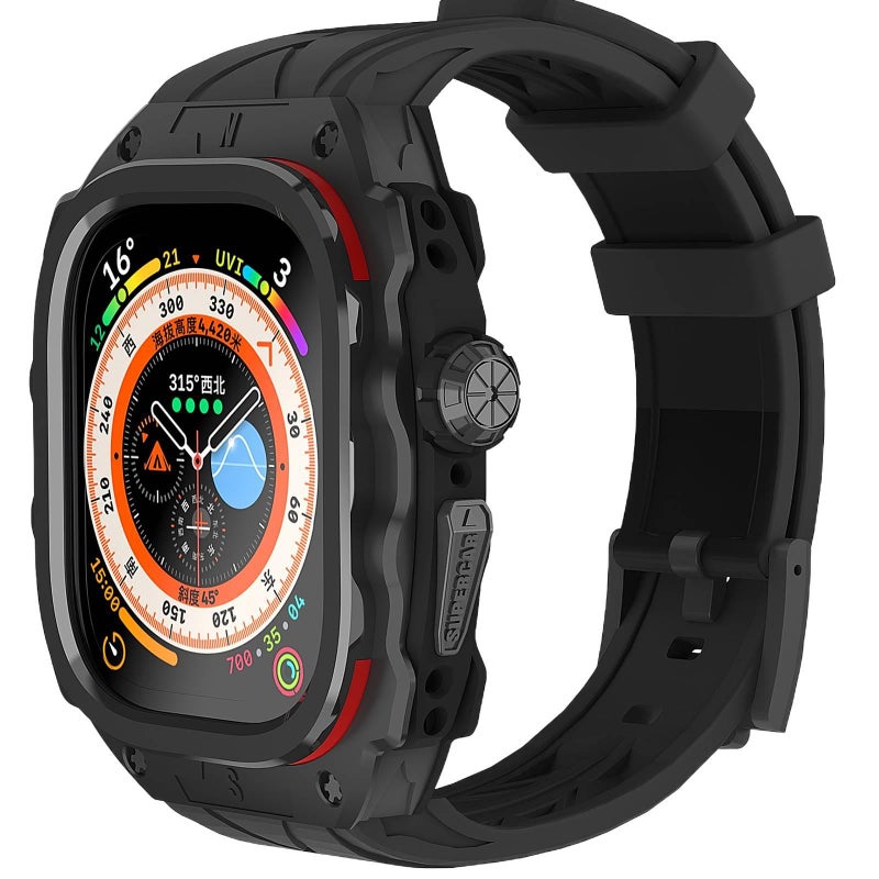 سوار ساعة ذكية سوار رياضي من السيليكون متوافق باللون أسود قابل للتعديل مع Apple Watch 42/44/45/49mm بملاءمة قابلة للتعديل وحزام بديل - Image 1