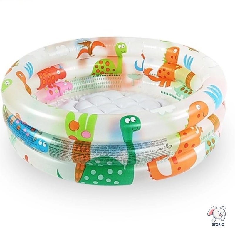 Storio حمام سباحة للأطفال القابل للنفخ بتصميم الديناصورات 3 حلقات – حمام سباحة للأطفال | حوض لعب مائي متعدد الألوان للأطفال الصغار | مدمج، متين وسهل النفخ | للاستخدام الداخلي والخارجي - Image 5