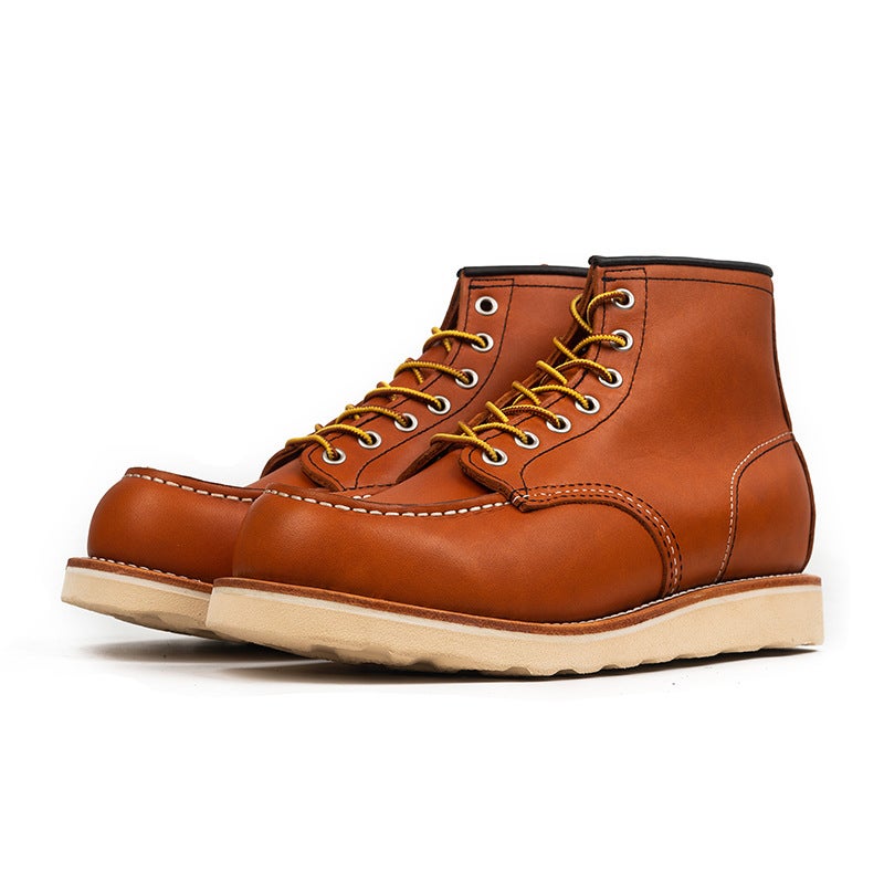 875 Goodyear Retro Ami Khaki Tooling Boots For Couples High-Top Cowhide Boots Martin Boots Short Boots - Image 3