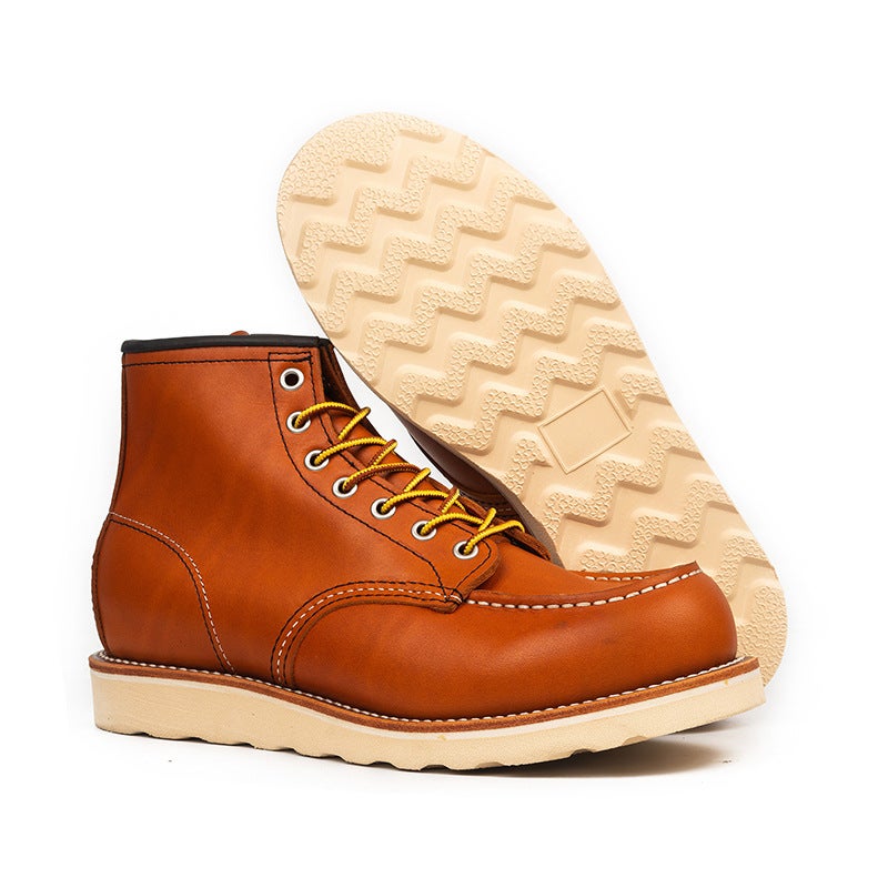 875 Goodyear Retro Ami Khaki Tooling Boots For Couples High-Top Cowhide Boots Martin Boots Short Boots - Image 5