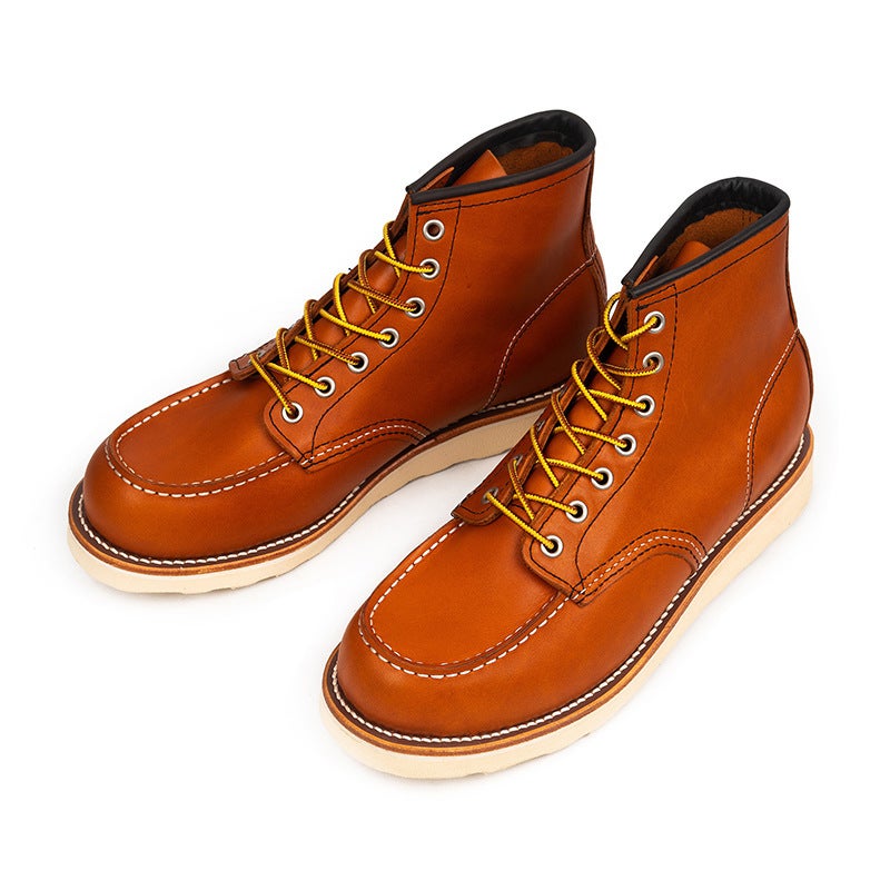 875 Goodyear Retro Ami Khaki Tooling Boots For Couples High-Top Cowhide Boots Martin Boots Short Boots - Image 4