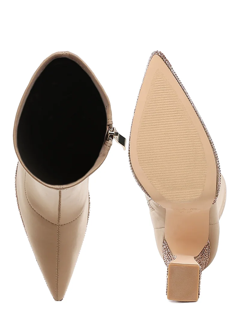 London Rag Lycra Rhinestone Detail Ankle Boots in Beige