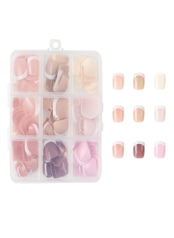 Ruby Face Rubyface 9 Color Press On Nails Fake Toe Nails 216 Pcs, French tip press-on nails, Press on Nail, Artificial Nail Extensions Combo in Multicoloured, Full Cover Glossy Nude False Acrylic Nails for Women Girls - Image 1