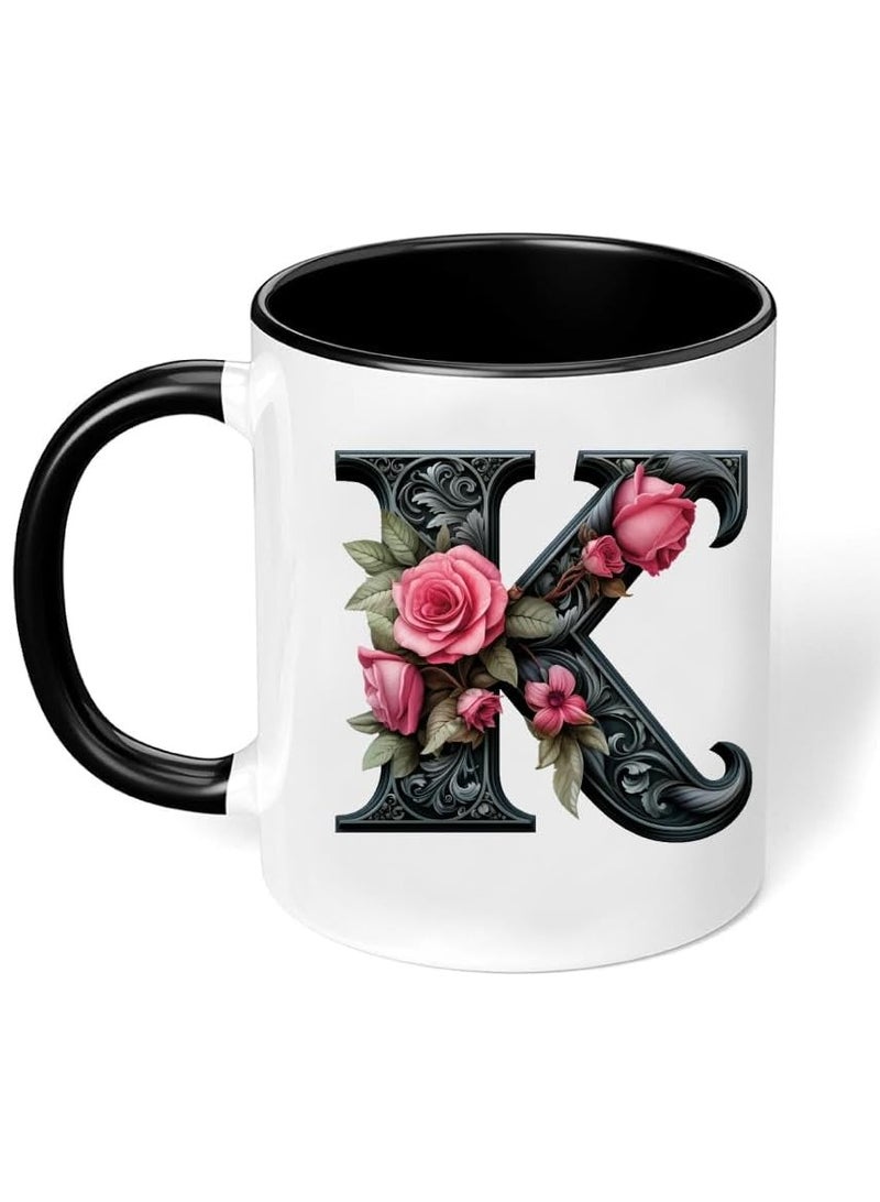 RYN® Ceramic Coffee Mug with Initial Design Printed Gift for Coffee and Tea Lovers 11 Oz  alphabet K - Image 1