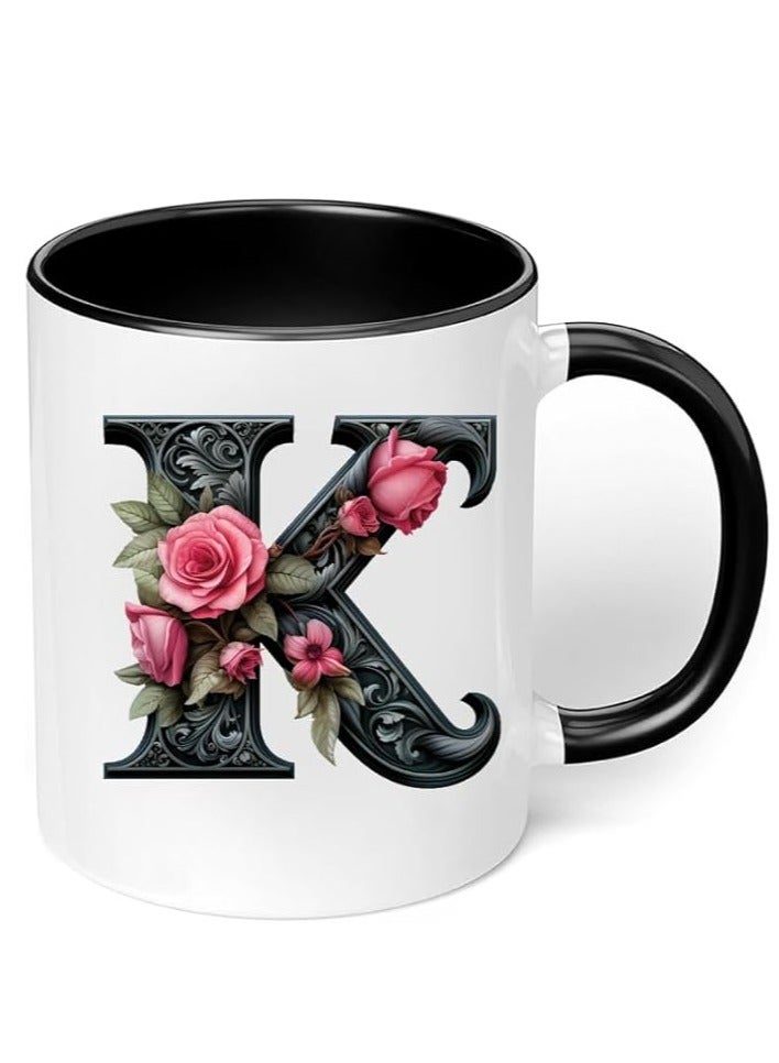 RYN® Ceramic Coffee Mug with Initial Design Printed Gift for Coffee and Tea Lovers 11 Oz  alphabet K - Image 2