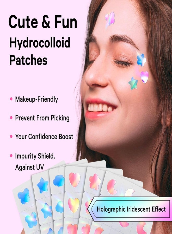 Sosky Hologram Pimple Patches for Face, Hydrocolloid Acne Patches with Salicylic Acid, Cute Star Zit Stickers,Colorful Blemish Covers,144 Count Pink Star Heart Moon Cloud Butterfly Flower - Image 2