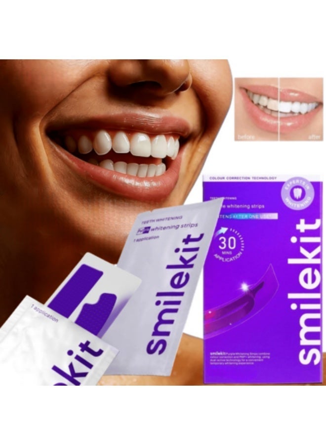SMILEKIT 14 Purple Teeth Whitening Strips oral care Effective at-home whitening, eliminates yellow stains and pigmentation, for a dazzling smile. - Image 1