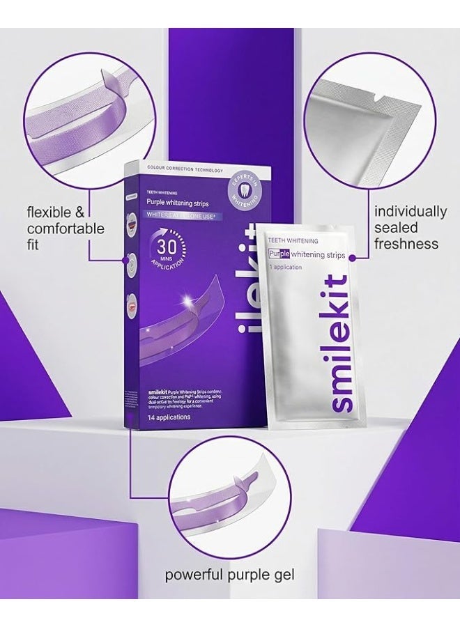 SMILEKIT 14 Purple Teeth Whitening Strips oral care Effective at-home whitening, eliminates yellow stains and pigmentation, for a dazzling smile. - Image 3