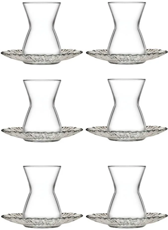 Paşabahçe 96621 Glass Aurora Waterfall 12 Piece 140CC Tea Cup Set for 6 People