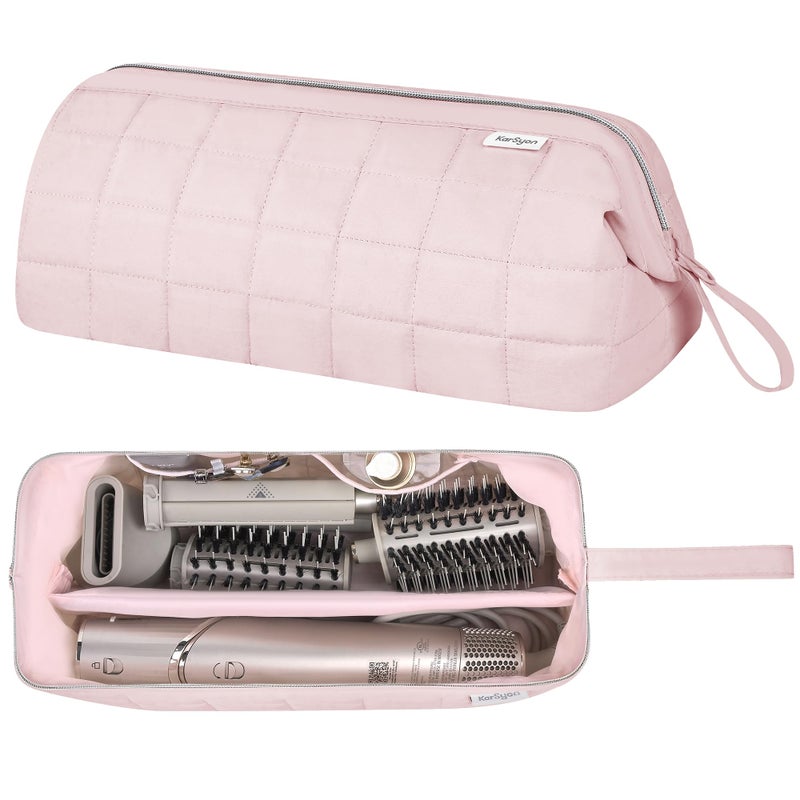 KarSyon Hair Tools Travel Bag Organizer for Dyson Airwrap Case Holder Shark Hair Dryer Flex Style Airstraight Brush Revlon Attachments Carrying Case Flat Curling Iron Bags (Pink) - Image 1