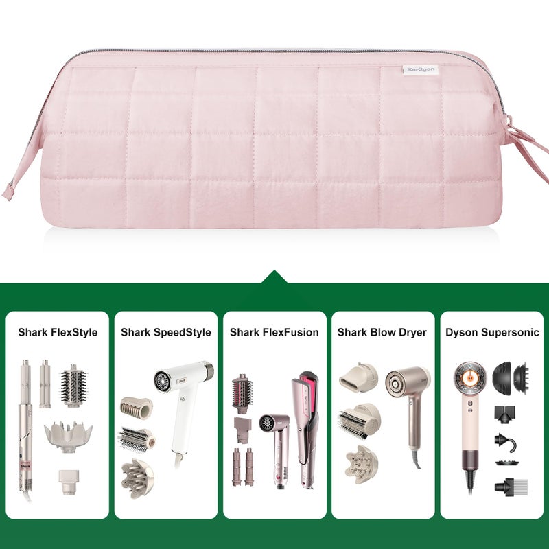 KarSyon Hair Tools Travel Bag Organizer for Dyson Airwrap Case Holder Shark Hair Dryer Flex Style Airstraight Brush Revlon Attachments Carrying Case Flat Curling Iron Bags (Pink) - Image 2