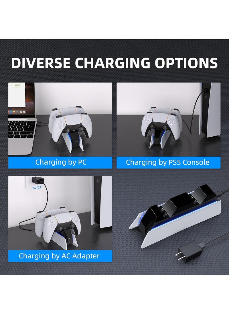 PS5 Controller Charger, PS5 Controller Charging Station Dock, Fast Dual Charging for Dualsense, Playstation 5 Controller with Wireless Controller Accessories, Blue LED ON/Off Automatically
