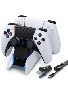 afbptek PS5 Controller Charger, PS5 Controller Charging Station Dock, Fast Dual Charging for Dualsense, Playstation 5 Controller with Wireless Controller Accessories, Blue LED ON/Off Automatically  - Image 1