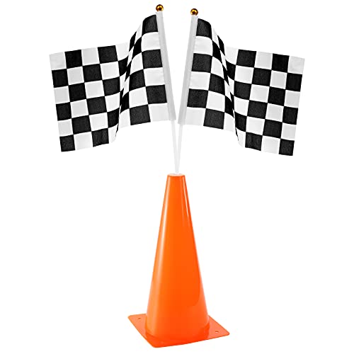 Bekith 12 Pack 12.5 Inch Plastic Traffic Cones with Racing Chequered Flags, Orange Agility Sports Cones, Thick Soccer Training Cones for Outdoor Activity, Festive Events, Fitness Training - Image 3