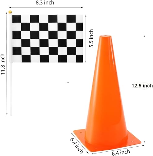 Bekith 12 Pack 12.5 Inch Plastic Traffic Cones with Racing Chequered Flags, Orange Agility Sports Cones, Thick Soccer Training Cones for Outdoor Activity, Festive Events, Fitness Training - Image 2
