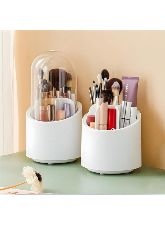 Zipron Makeup Brush Holder Organizer with Lid,360 Rotating Clear Dustproof Makeup Brushes Organizer for Vanity Desktop Bathroom Countertop (Transparent) - Image 1