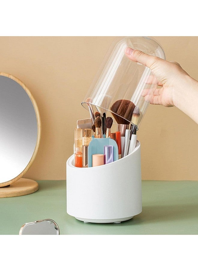Zipron Makeup Brush Holder Organizer with Lid,360 Rotating Clear Dustproof Makeup Brushes Organizer for Vanity Desktop Bathroom Countertop (Transparent) - Image 2