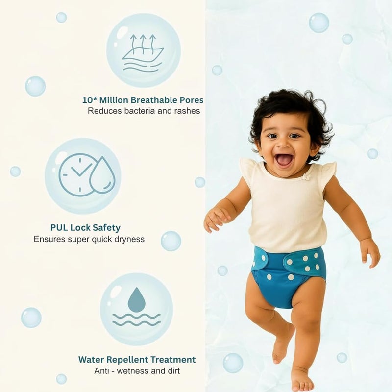 PENTOO Baby Cloth Diapers 0 to 3 Years | Side Leakage Proof Washable Reusable Diaper For New Born Baby Freesize Adjustable, Assorted 3(Pack of 3- Inserts Included) (Green-Red-Purple) - Image 4