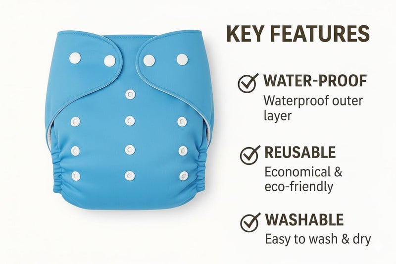PENTOO Baby Cloth Diapers 0 to 3 Years | Side Leakage Proof Washable Reusable Diaper For New Born Baby Freesize Adjustable, Assorted 3(Pack of 3- Inserts Included) (Green-Red-Purple) - Image 5