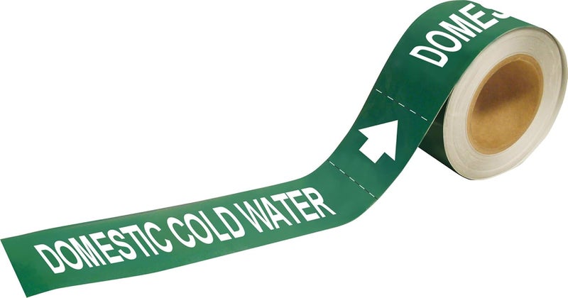 Brady 20425 Economy Pipe Markers-To-Go, B-736, 1" Height X 8" Width, White On Green Self-Sticking - Plastic Film, Legend "Domestic Cold Water" - Image 1