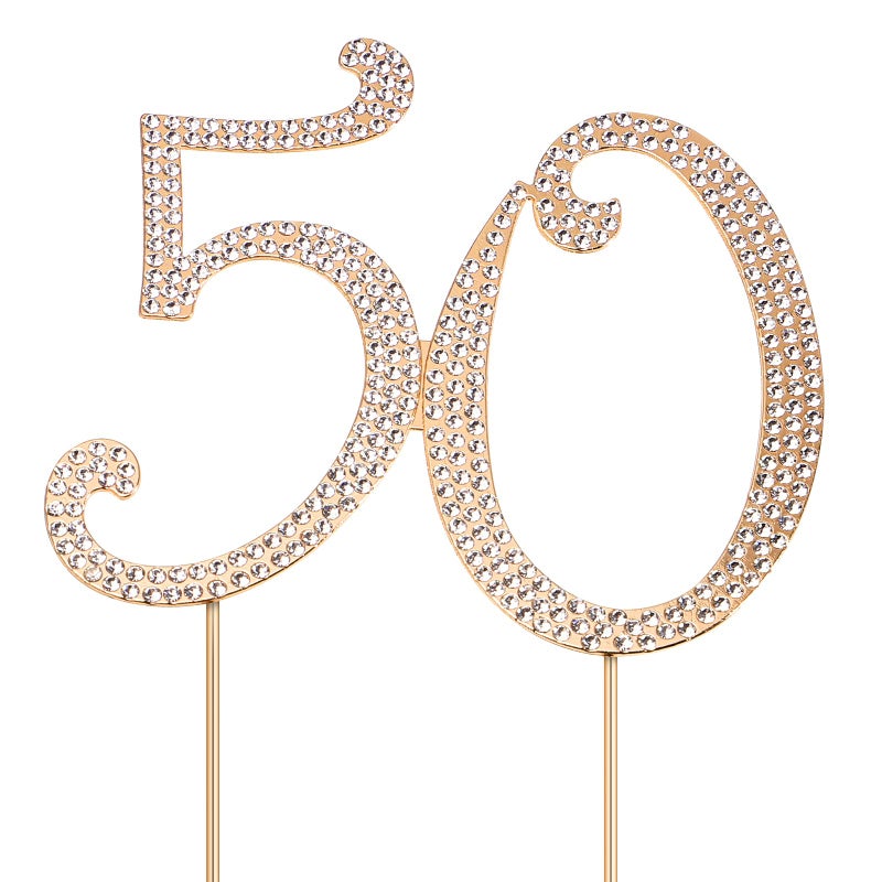 Toddmomy Gold 50 Rhinestone Cake Topper 50th Anniversary Decorations Bling Rhinestone 50th Birthday Crystal Cake Decoration - Image 1