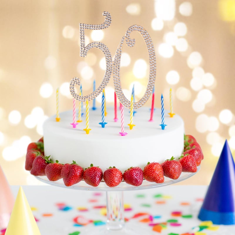 Toddmomy Gold 50 Rhinestone Cake Topper 50th Anniversary Decorations Bling Rhinestone 50th Birthday Crystal Cake Decoration - Image 2