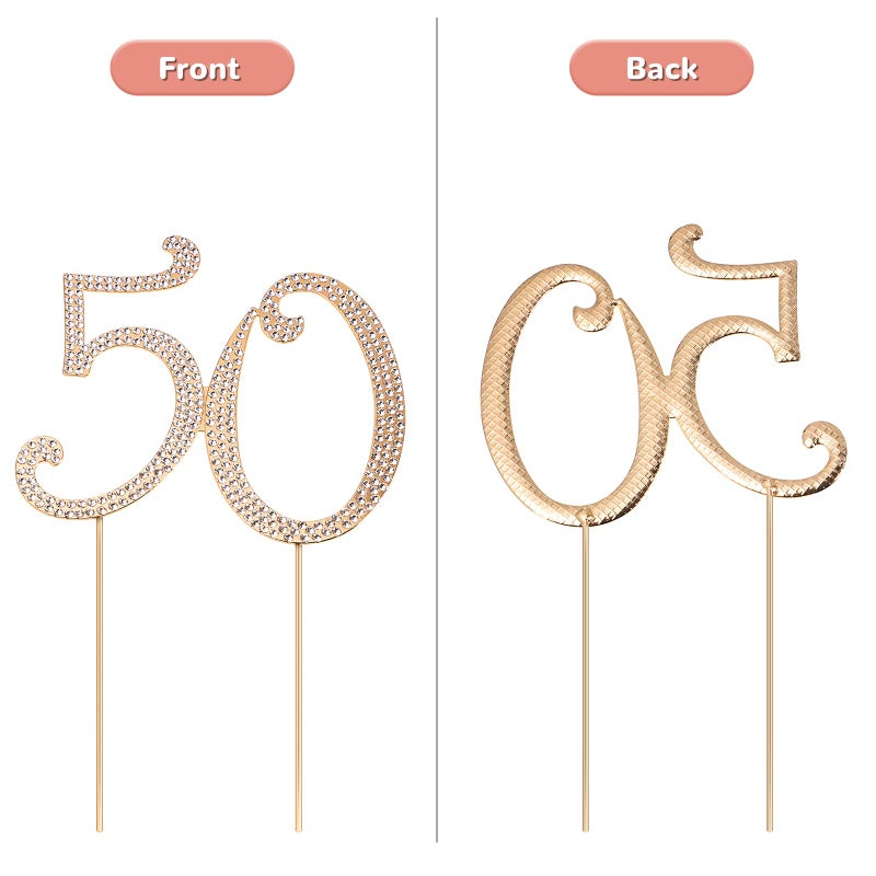 Toddmomy Gold 50 Rhinestone Cake Topper 50th Anniversary Decorations Bling Rhinestone 50th Birthday Crystal Cake Decoration - Image 4
