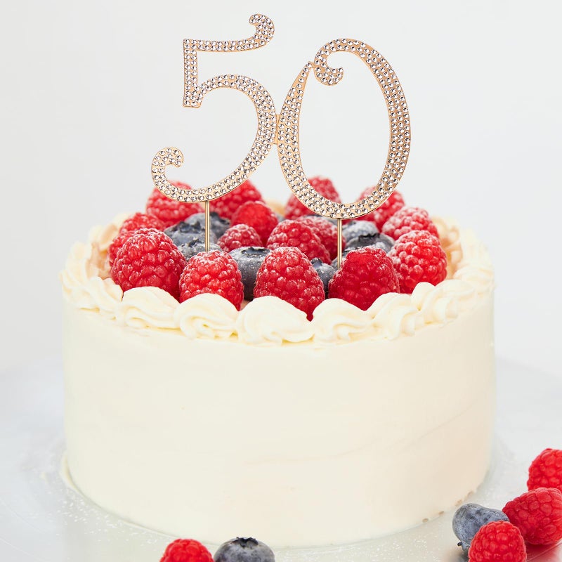 Toddmomy Gold 50 Rhinestone Cake Topper 50th Anniversary Decorations Bling Rhinestone 50th Birthday Crystal Cake Decoration - Image 3