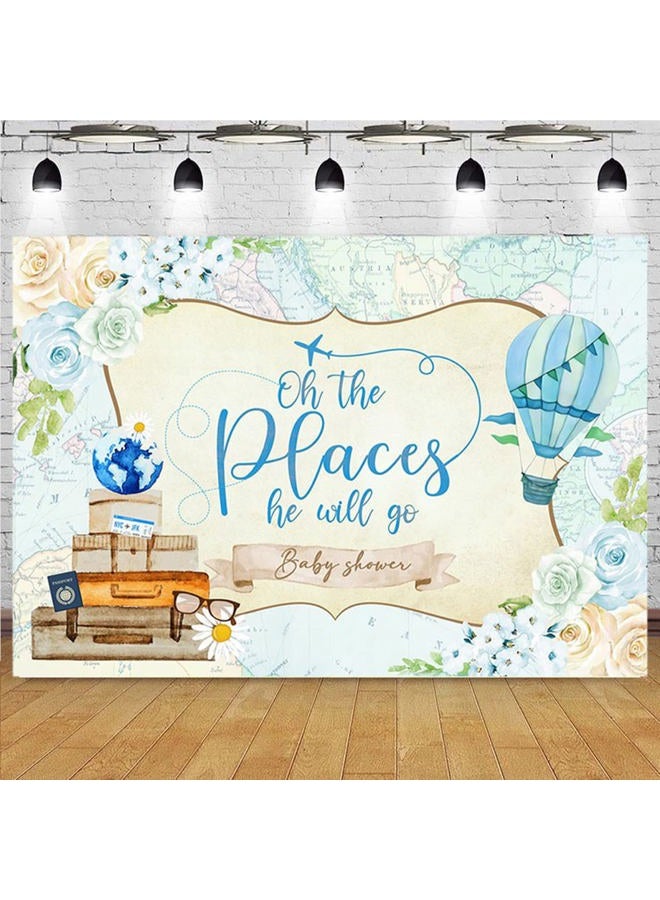 Travel Adventure Awaits Backdrop Oh The Places You'll Go Baby Shower Photo Backdrops Awaits Adventure Map Background Graduation Baby Shower 1st Birthday Portrait Party Background,7x5ft  - Image 1