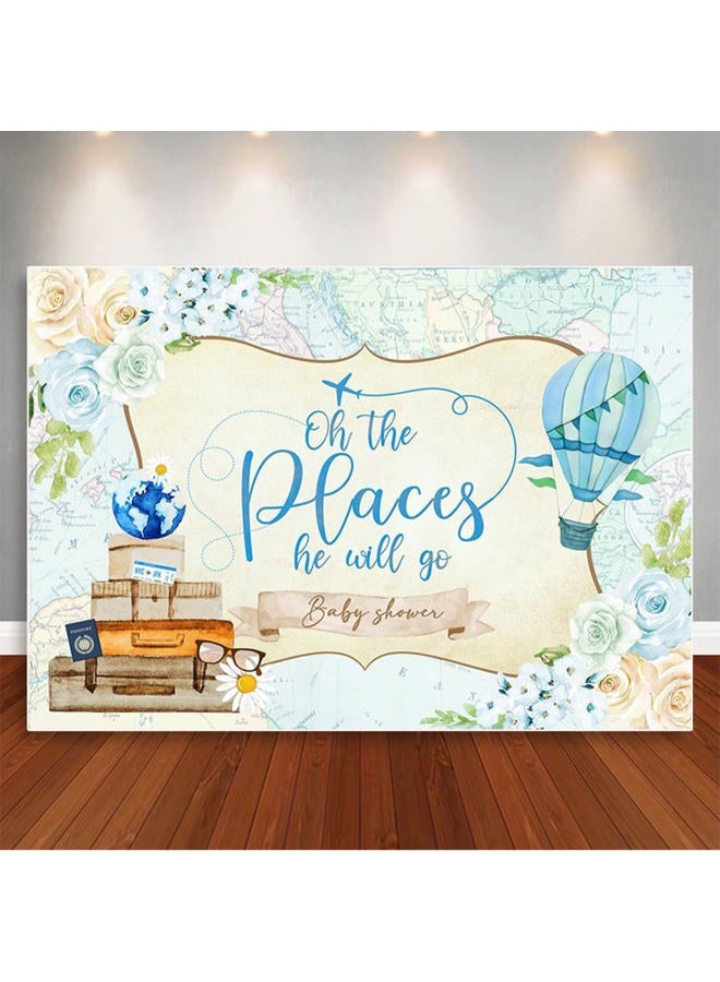 Travel Adventure Awaits Backdrop Oh The Places You'll Go Baby Shower Photo Backdrops Awaits Adventure Map Background Graduation Baby Shower 1st Birthday Portrait Party Background,7x5ft  - Image 2