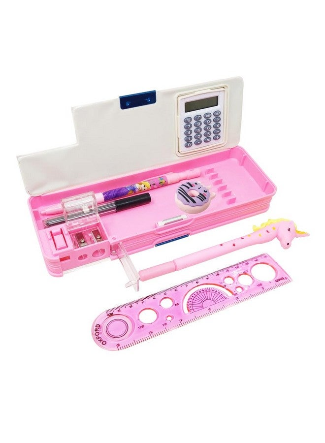 Parteet Stationery Combo Of 1 Plastic Pink Pencil Box With Calculator,1 Unicorn Pen, 1 Lead Pencil With Extra Lead, 1 Scale And 1 Eraser (Assorted Design) - Image 4